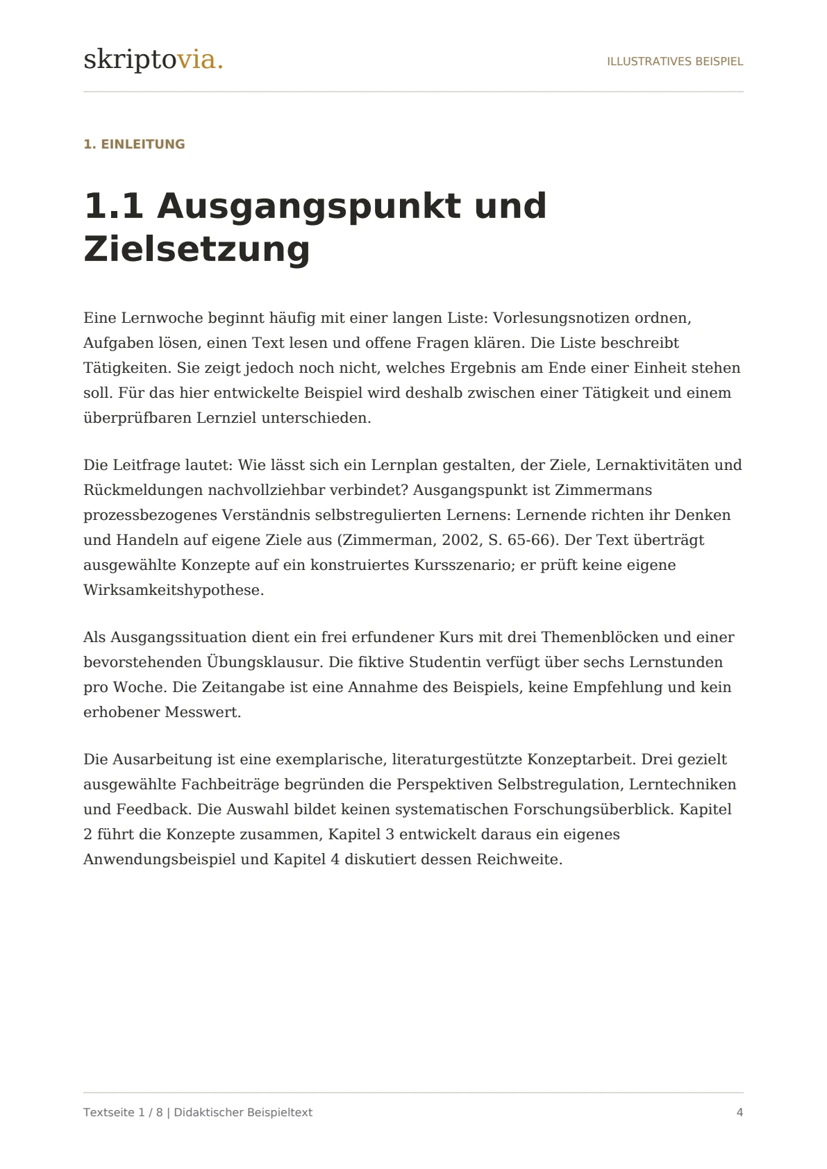 Einleitung der Beispielarbeit mit Quellenbeleg nach Zimmerman