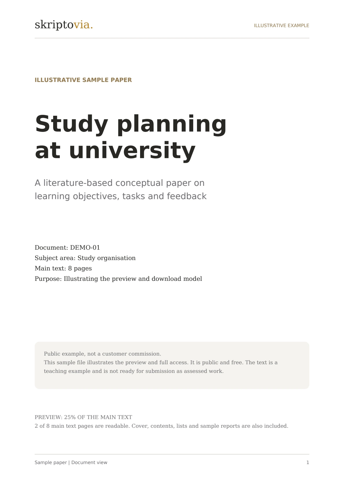 Study Planning at University – cover of the actual sample PDF