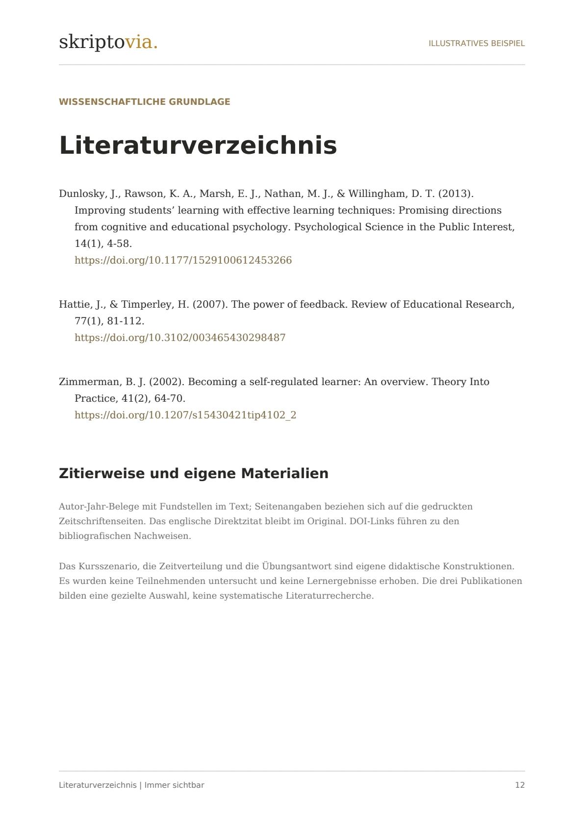 Literaturverzeichnis der Beispielarbeit mit drei wissenschaftlichen Quellen