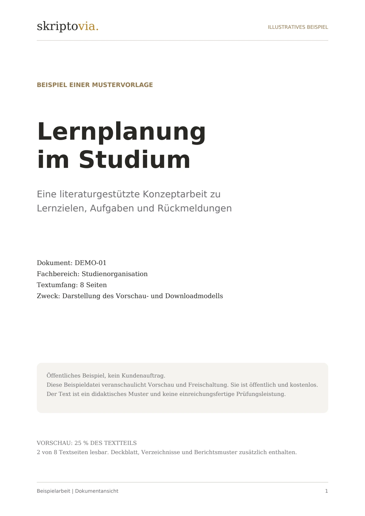 Lernplanung im Studium – Deckblatt der tatsächlichen Beispiel-PDF